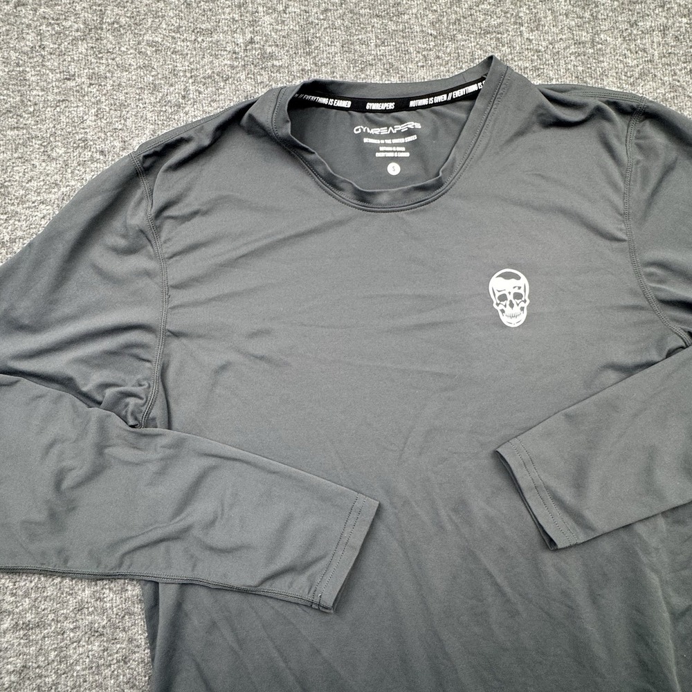Gymreapers Shirt Mens S Gray Weightlifting Pullover Long Sleeve Performance